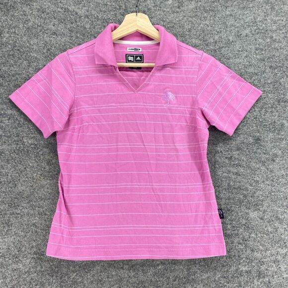 Adidas Activewear Polo Shirt Women S Small Pink Striped Collared ClimaLite - Picture 4 of 9